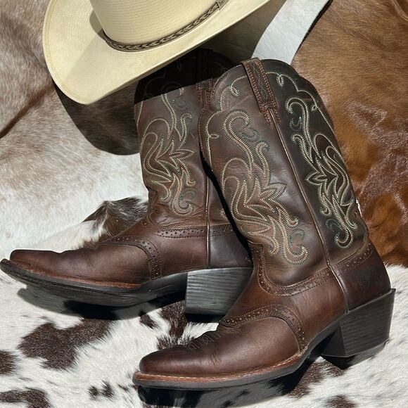 Ariat 15834 Legend Square Toe Brown Pull On Leather Cowboy Boots - 9B A22 - Picture 1 of 12